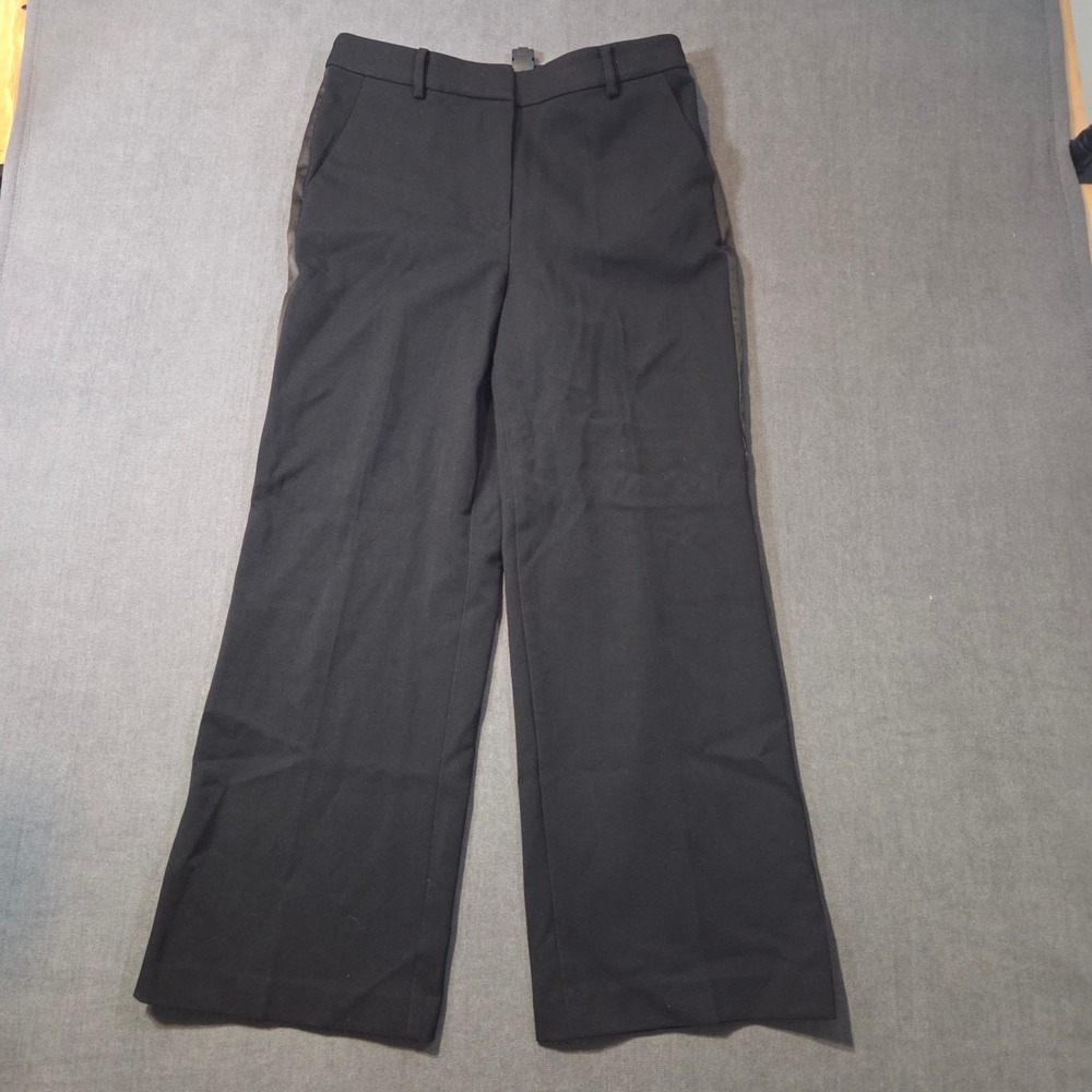 LOFT Dress Pants Womens 8P Black Satin Tuxedo Stripe Wide Leg Trousers